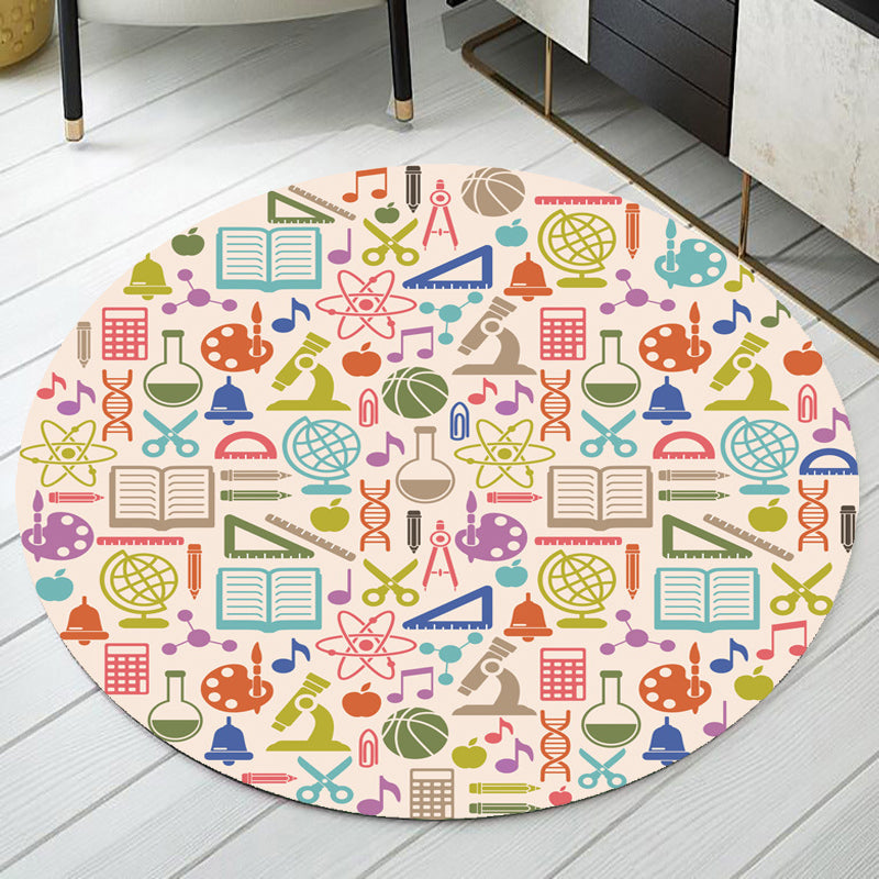 Avtoit | Apricot Kids Carpet Polyester Stationary Pattern Carpet Pet Friendly Washable Non-slip Rug For Decoration