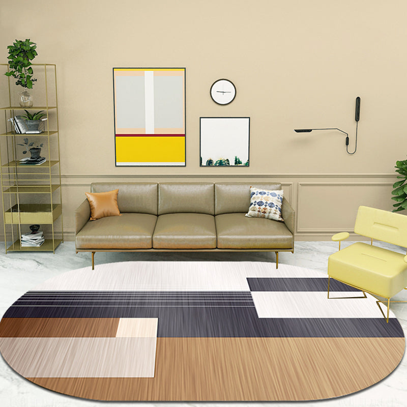 Avtoit | Novelty living room rug in brown and ivory color box print rug polyester stain-resistant rug