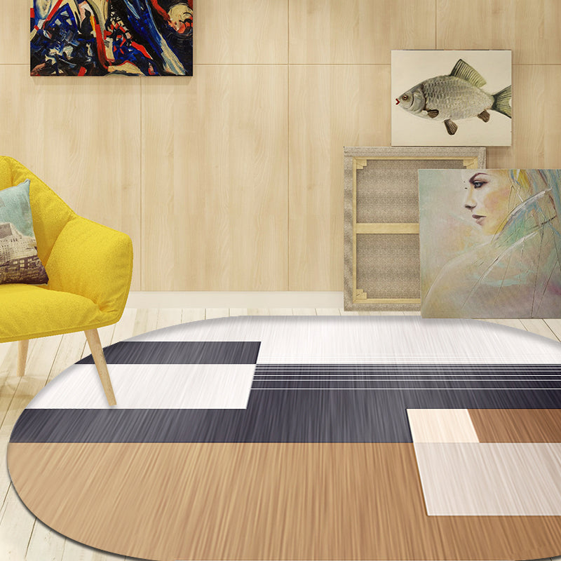 Avtoit | Novelty living room rug in brown and ivory color box print rug polyester stain-resistant rug