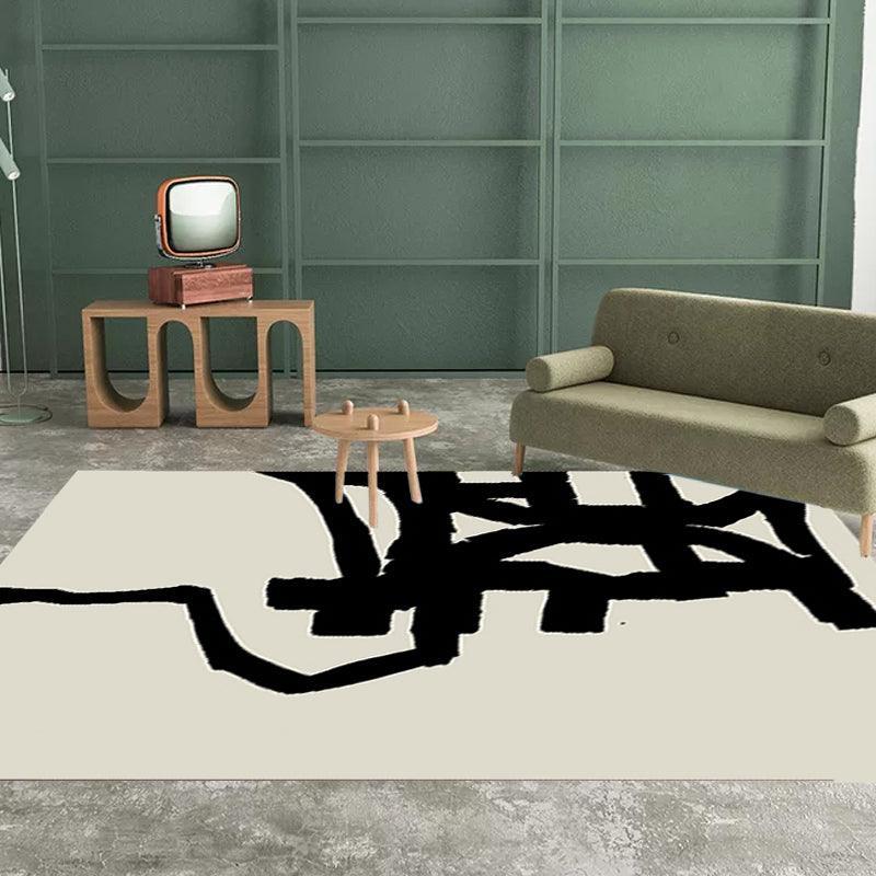 Avtoit | Black and White Abstract Carpet Polyester Scandinavian Rug Pet Friendly Washable Area Rug for Living Room