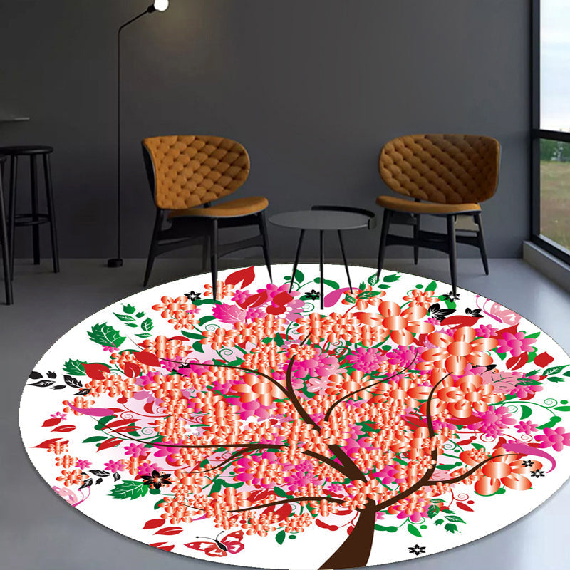 Avtoit | Unique Flower Pattern Carpet Pink and Orange Child's Carpet Polyester Pet Friendly Washable Non-Slip Back Carpet for the Children's Room