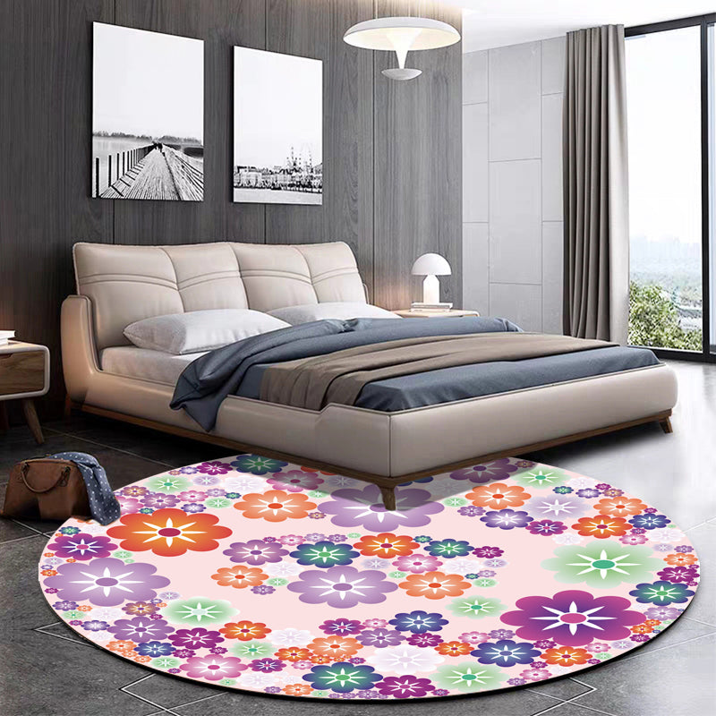 Avtoit | Unique Flower Pattern Carpet Pink and Orange Child's Carpet Polyester Pet Friendly Washable Non-Slip Back Carpet for the Children's Room