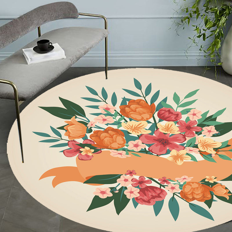 Avtoit | Unique Flower Pattern Carpet Pink and Orange Child's Carpet Polyester Pet Friendly Washable Non-Slip Back Carpet for the Children's Room