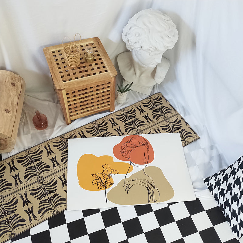 Avtoit | Modern character pattern carpet with leaf brown and yellow polyester carpet washable pet-friendly carpet for the bedroom