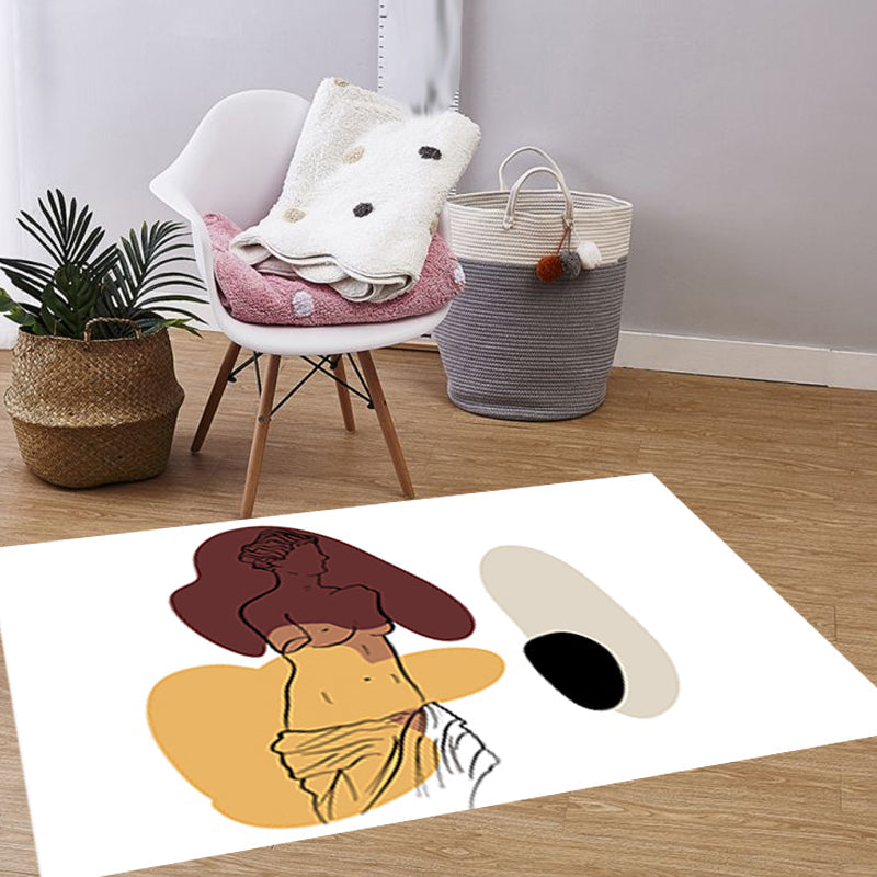 Avtoit | Modern character pattern carpet with leaf brown and yellow polyester carpet washable pet-friendly carpet for the bedroom
