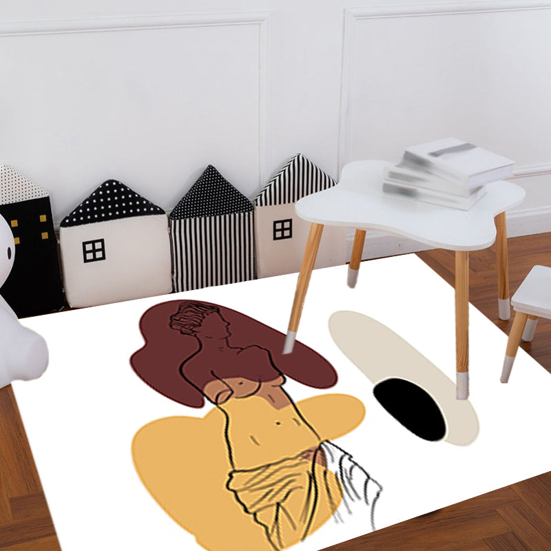 Avtoit | Modern character pattern carpet with leaf brown and yellow polyester carpet washable pet-friendly carpet for the bedroom