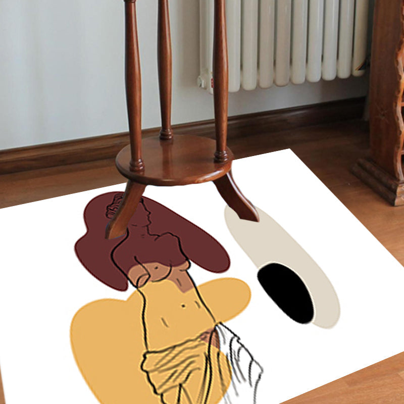 Avtoit | Modern character pattern carpet with leaf brown and yellow polyester carpet washable pet-friendly carpet for the bedroom
