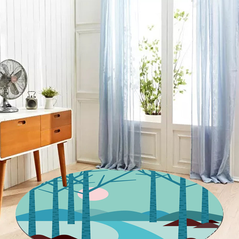 Avtoit | Kids Road Pattern Rug Yellow and Blue Polyester Carpet Washable Pet Friendly Non-Slip Rug for Children's Room