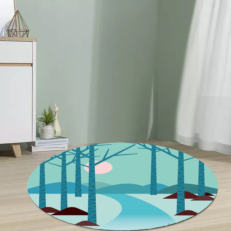 Avtoit | Kids Road Pattern Rug Yellow and Blue Polyester Carpet Washable Pet Friendly Non-Slip Rug for Children's Room