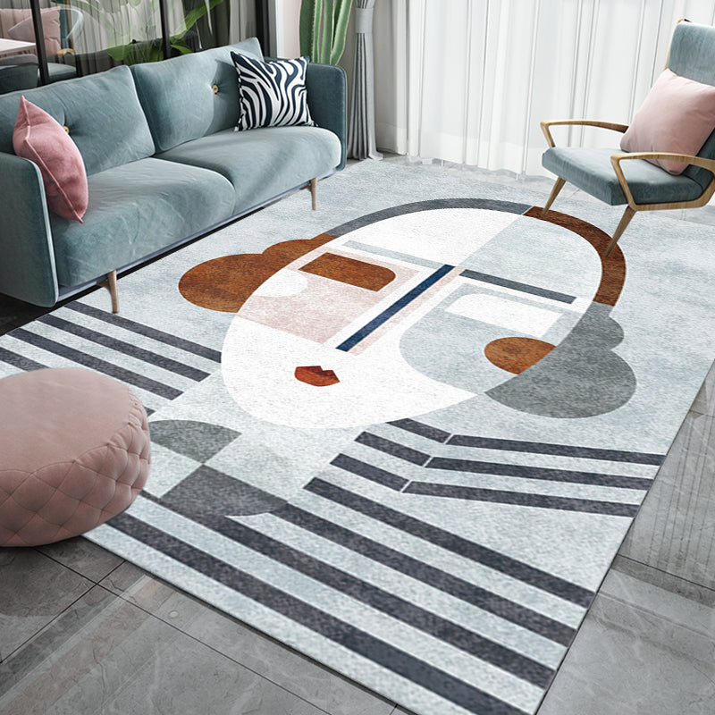 Avtoit | Multicolor Living Room Carpet Nordic Character Pattern Carpet Polyester Washable Pet Friendly Area Rug