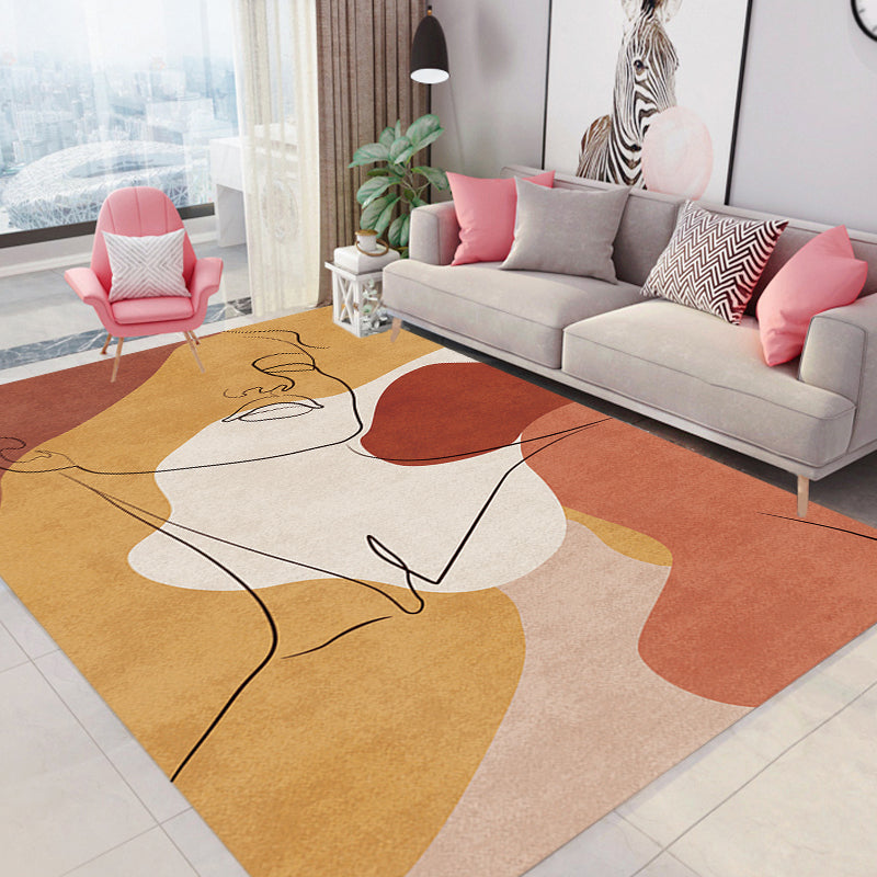 Avtoit | Multicolor Living Room Carpet Nordic Character Pattern Carpet Polyester Washable Pet Friendly Area Rug