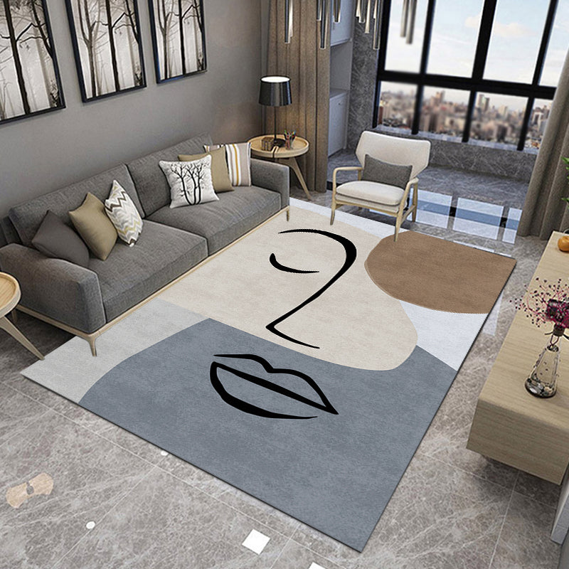 Avtoit | Multicolor Living Room Carpet Nordic Character Pattern Carpet Polyester Washable Pet Friendly Area Rug