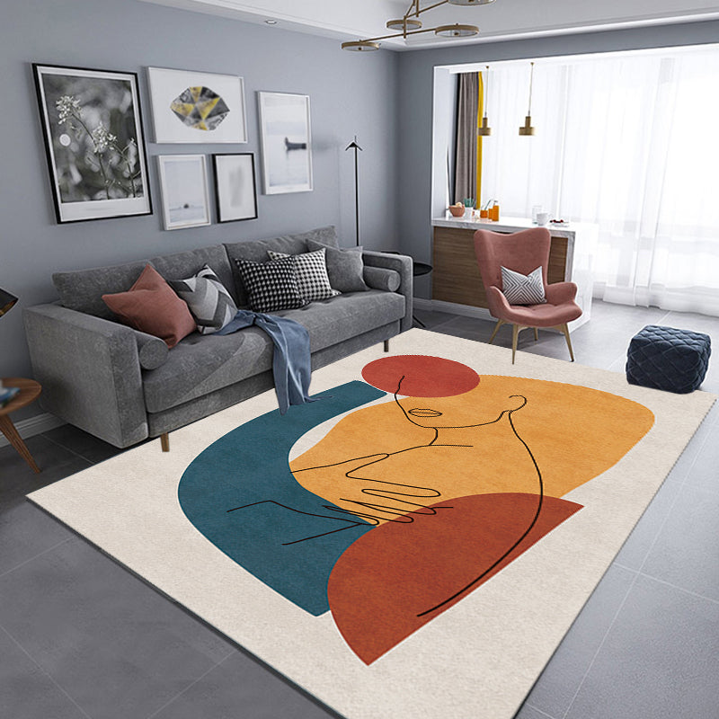Avtoit | Multicolor Living Room Carpet Nordic Character Pattern Carpet Polyester Washable Pet Friendly Area Rug