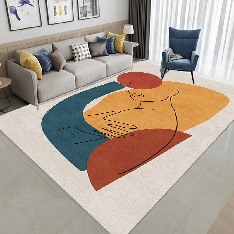 Avtoit | Multicolor Living Room Carpet Nordic Character Pattern Carpet Polyester Washable Pet Friendly Area Rug