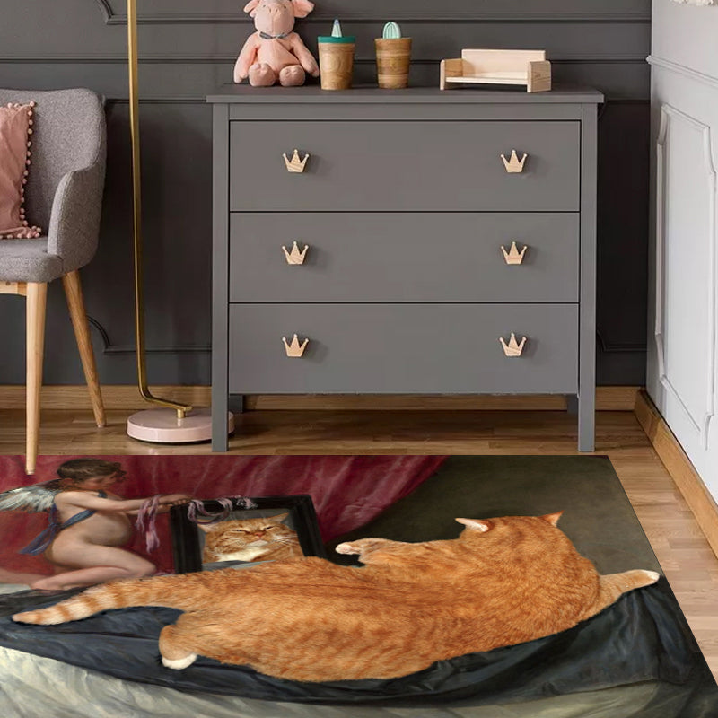 Avtoit | Novelty Cat Pattern Carpet Red and Black Polyester Washable Pet-Friendly Area Rug for Decoration