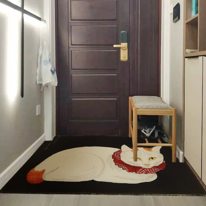 Avtoit | Novelty Cat Pattern Carpet Red and Black Polyester Washable Pet-Friendly Area Rug for Decoration