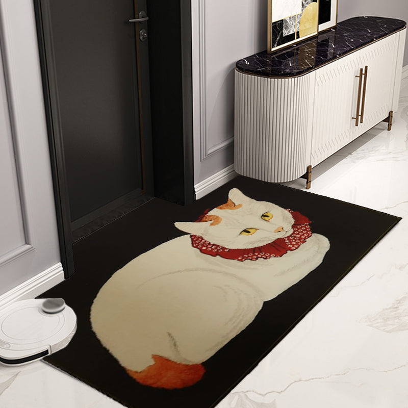 Avtoit | Novelty Cat Pattern Carpet Red and Black Polyester Washable Pet-Friendly Area Rug for Decoration