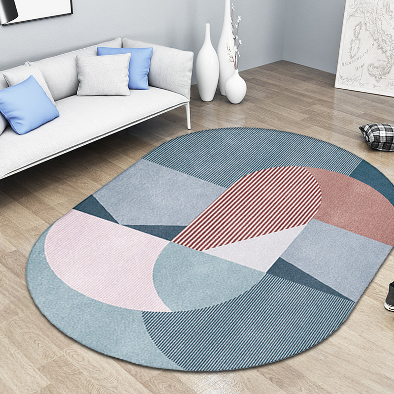 Avtoit | Gray and Blue Bedroom Carpet Novelty Color Block Stripe Pattern Area Rug Polyester Pet Friendly Rug