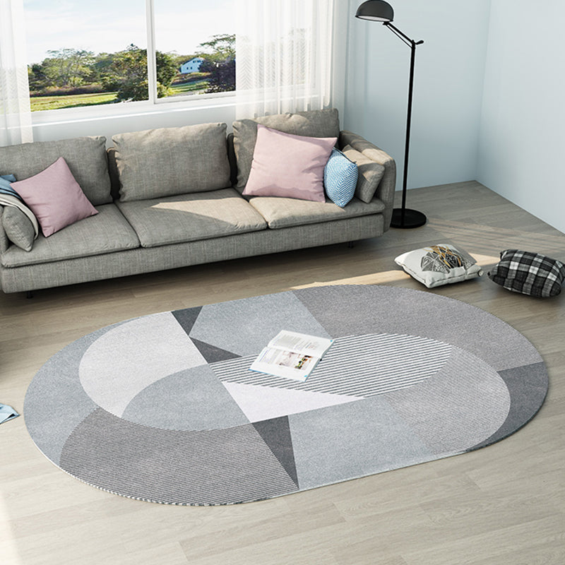 Avtoit | Gray and Blue Bedroom Carpet Novelty Color Block Stripe Pattern Area Rug Polyester Pet Friendly Rug