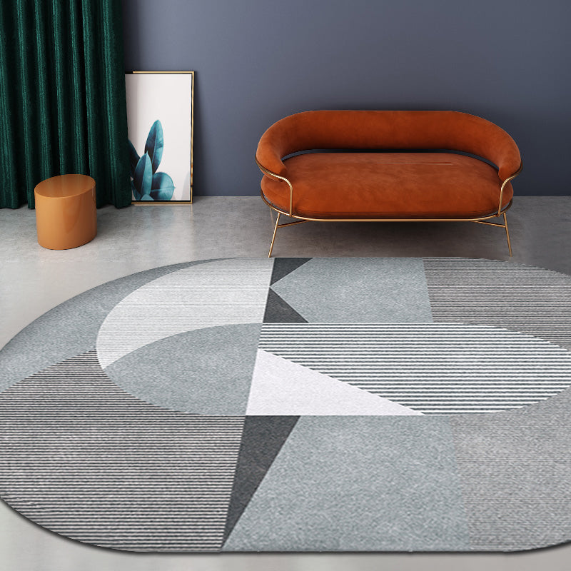 Avtoit | Gray and Blue Bedroom Carpet Novelty Color Block Stripe Pattern Area Rug Polyester Pet Friendly Rug
