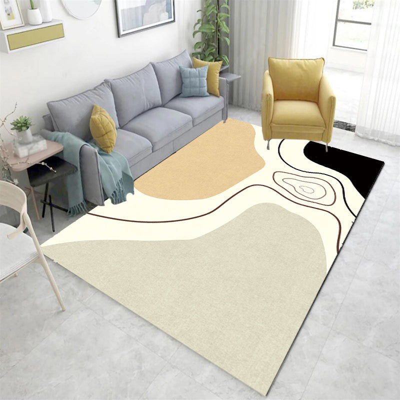 Avtoit | Novelty Abstract Area Rug Beige Polyester Rug Non-Slip Back Washable Pet Friendly Area Rug for Living Room