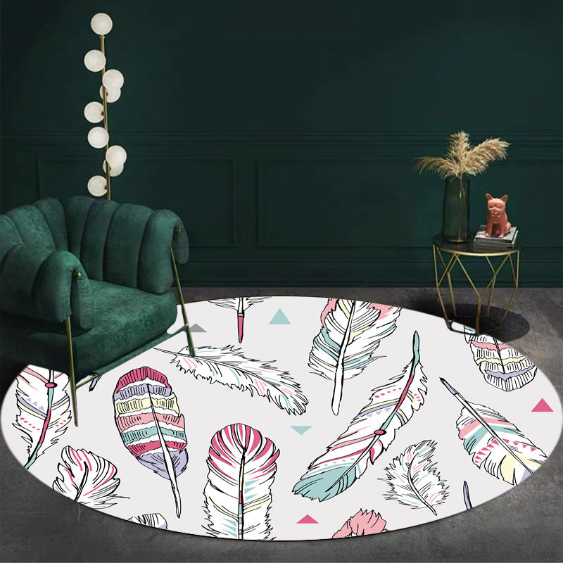 Avtoit | Shaded Feather Pattern Rug Light Gray Kids Rug Polyester Pet Friendly Washable Area Rug for Children's Room