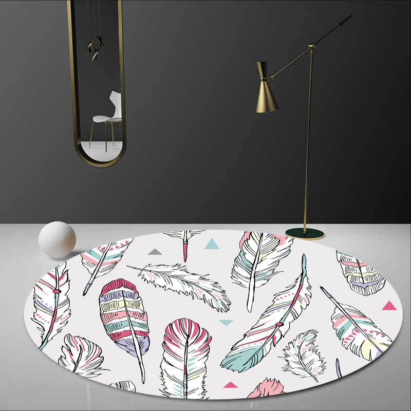 Avtoit | Shaded Feather Pattern Rug Light Gray Kids Rug Polyester Pet Friendly Washable Area Rug for Children's Room