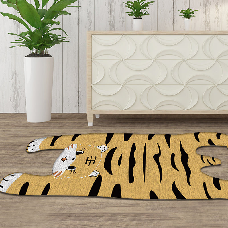 Avtoit | Gray and Yellow Irregular Carpet Children's Room Animal Tiger Pattern Rug Polyester Pet Friendly Carpet