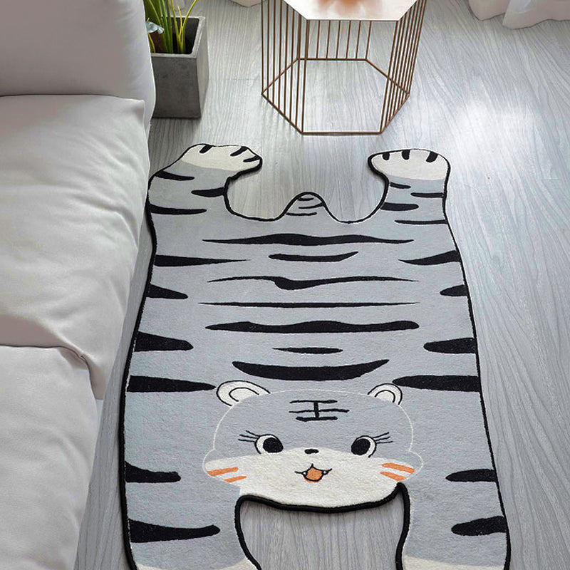 Avtoit | Gray and Yellow Irregular Carpet Children's Room Animal Tiger Pattern Rug Polyester Pet Friendly Carpet