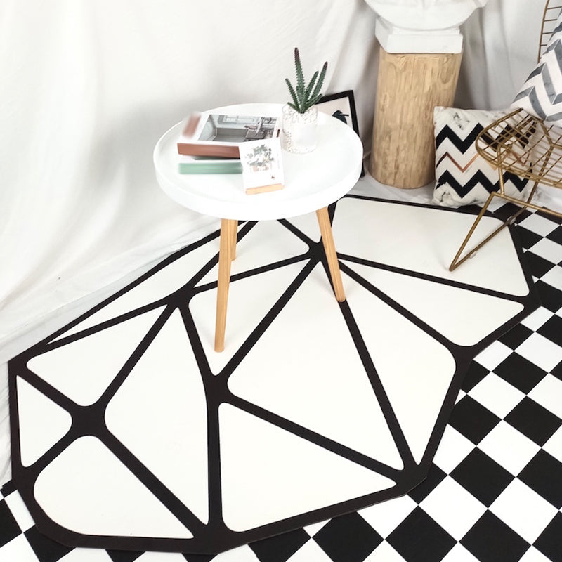 Avtoit | Black and White Bedroom Carpet Contemporary Geometric Pattern Rug Leather Pet Friendly Non-Slip Area Rug