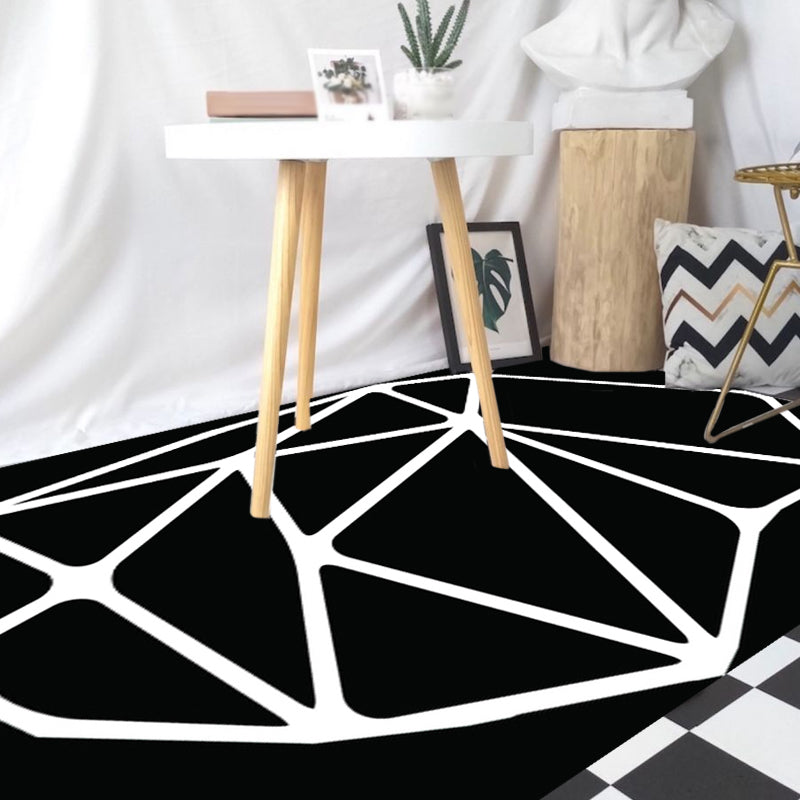 Avtoit | Black and White Bedroom Carpet Contemporary Geometric Pattern Rug Leather Pet Friendly Non-Slip Area Rug