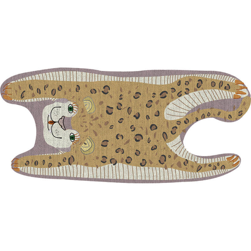 Avtoit | Kids Irregular Bedroom Carpet in Yellow and Purple Animal Leopard Pattern Rug Polyester Non-Slip Base Rug