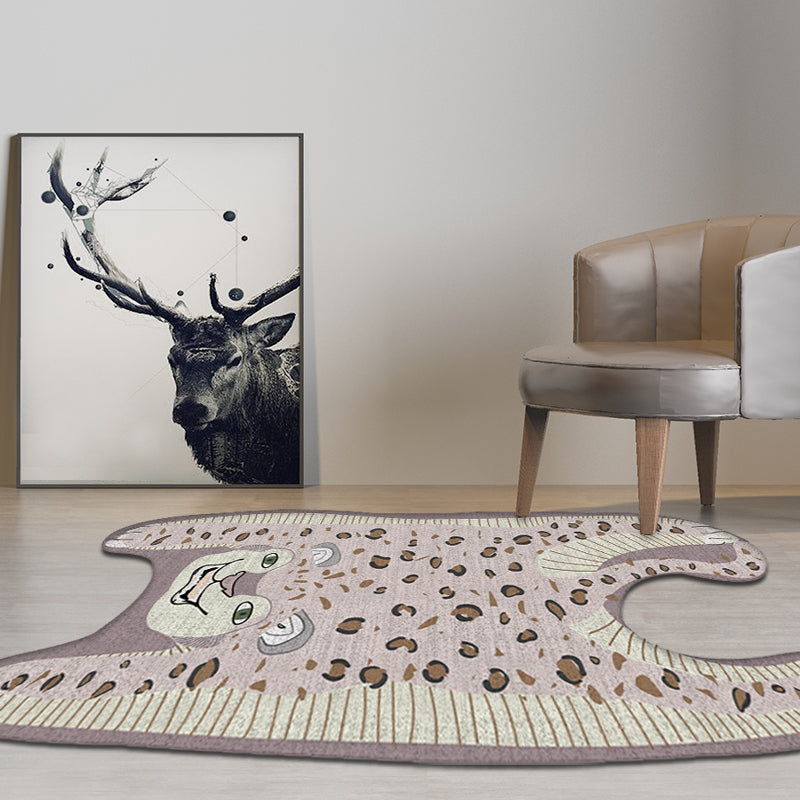 Avtoit | Kids Irregular Bedroom Carpet in Yellow and Purple Animal Leopard Pattern Rug Polyester Non-Slip Base Rug
