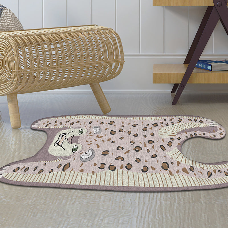 Avtoit | Kids Irregular Bedroom Carpet in Yellow and Purple Animal Leopard Pattern Rug Polyester Non-Slip Base Rug