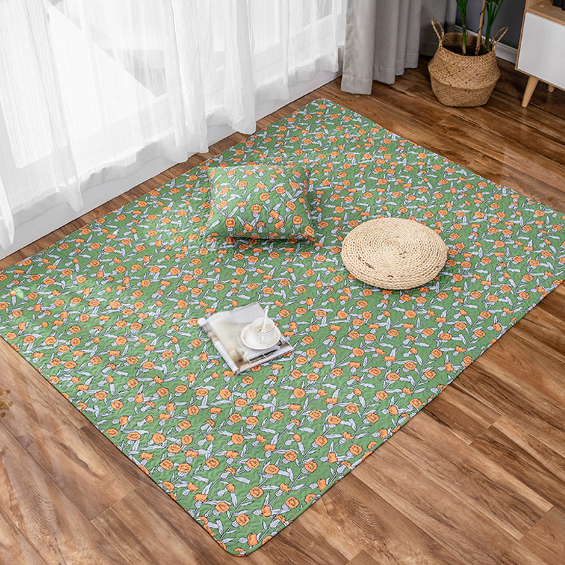 Avtoit | Green and Purple Kids Carpet Cotton Flower Rug Pet-Friendly Washable Non-Slip Background Area Rug for Decoration