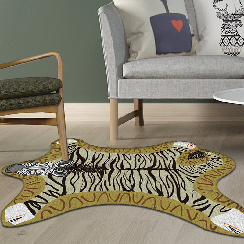Avtoit | Unique Kids Irregular Carpet in Yellow and Grey Animal Zebra Pattern Carpet Polyester Washable Carpet for Children's Room