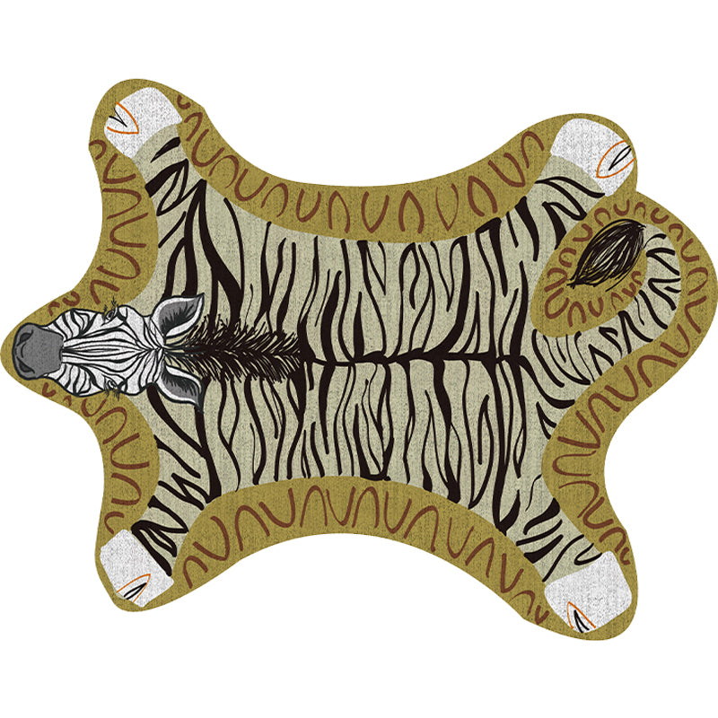 Avtoit | Unique Kids Irregular Carpet in Yellow and Grey Animal Zebra Pattern Carpet Polyester Washable Carpet for Children's Room
