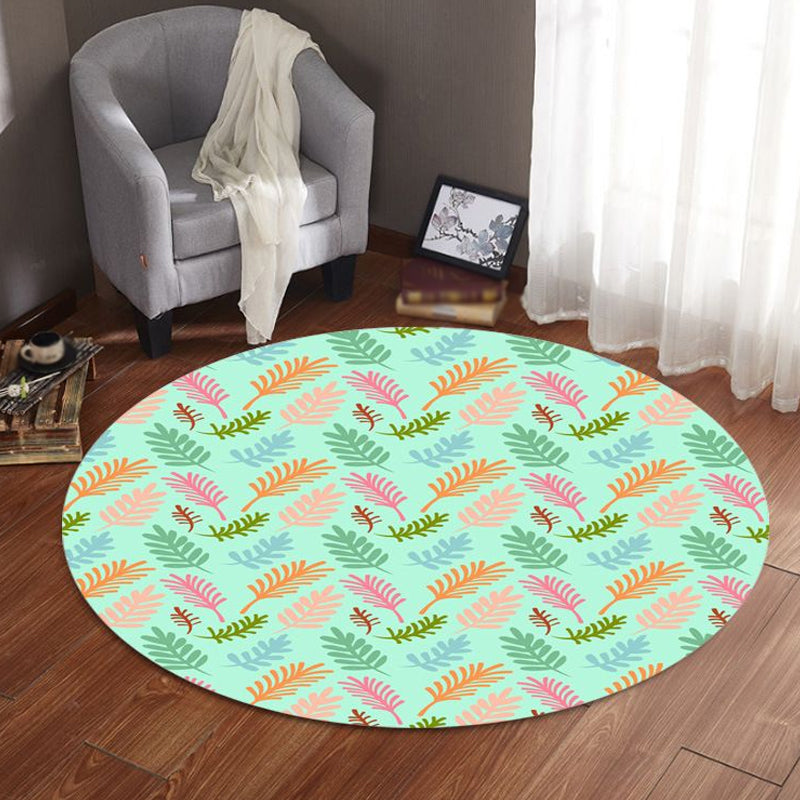 Avtoit | Unique Leaf Pattern Rug Green Children's Rug Polyester Washable Pet Friendly Non-Slip Carpet for Children's Room