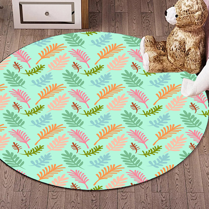 Avtoit | Unique Leaf Pattern Rug Green Children's Rug Polyester Washable Pet Friendly Non-Slip Carpet for Children's Room