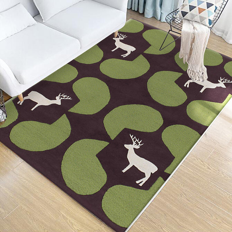 Avtoit | Children's Animal Pattern Rug Green Multicolor Polyester Rug Washable Pet-Friendly Non-Slip Rug for the Children's Room