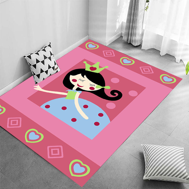Avtoit | Cute Cartoon Character Pattern Rug Pink Kids Rug Polyester Washable Pet Friendly Non-Slip Rug for the Nursery