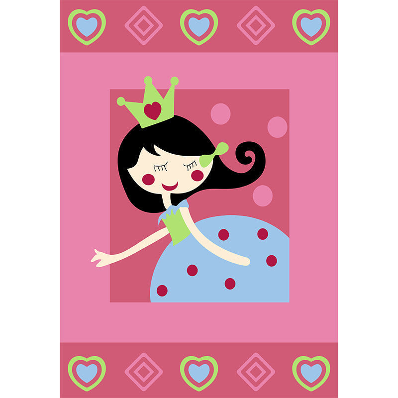 Avtoit | Cute Cartoon Character Pattern Rug Pink Kids Rug Polyester Washable Pet Friendly Non-Slip Rug for the Nursery