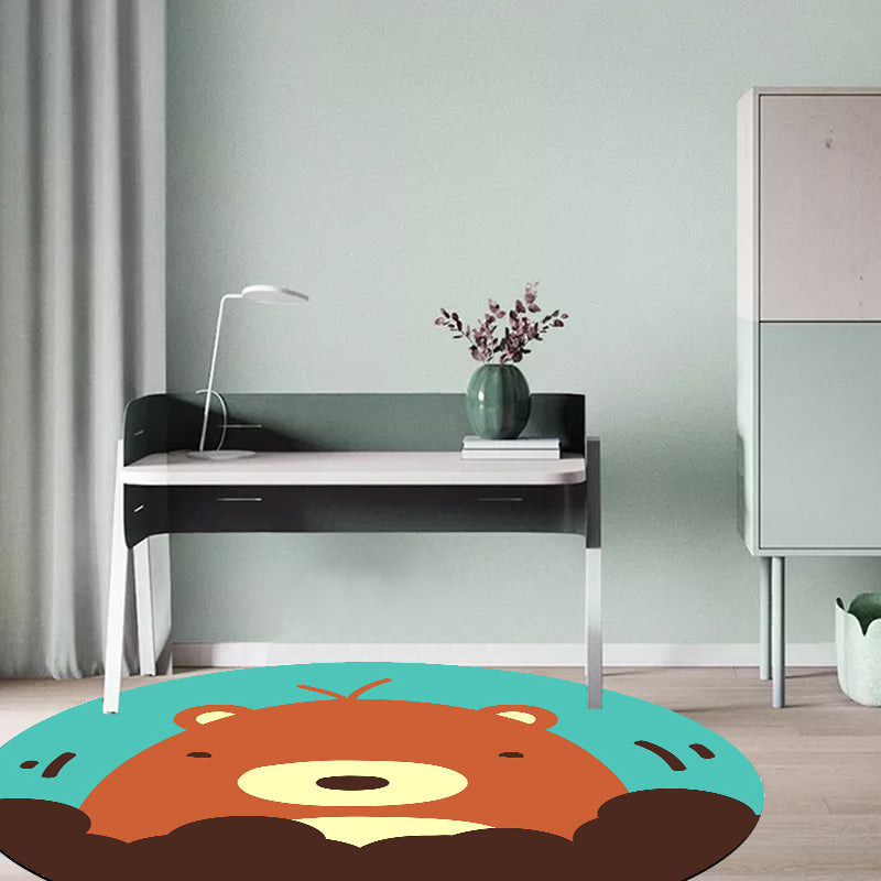 Avtoit | Kids Cartoon Animal Pattern Rug Blue and Pink Polyester Rug Washable Pet Friendly Non-Slip Rug for the Children's Room