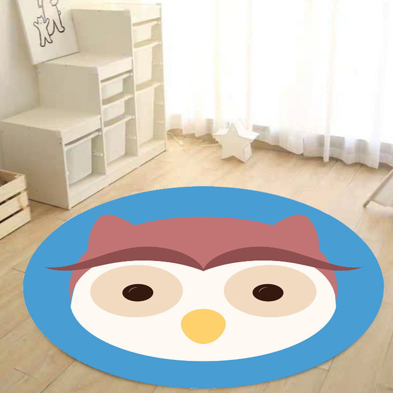 Avtoit | Kids Cartoon Animal Pattern Rug Blue and Pink Polyester Rug Washable Pet Friendly Non-Slip Rug for the Children's Room