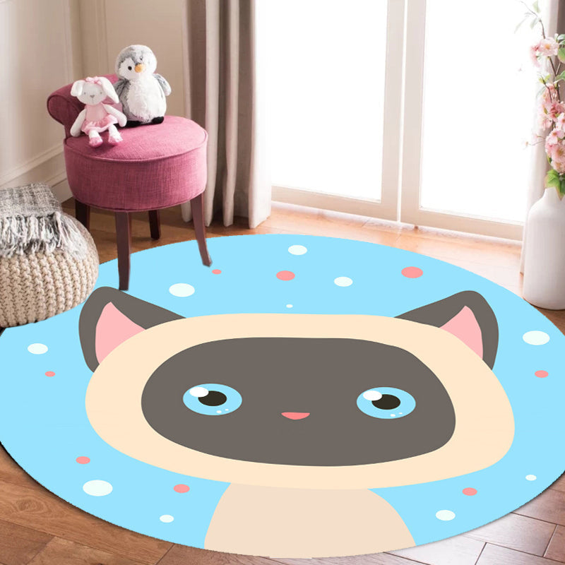 Avtoit | Kids Cartoon Animal Pattern Rug Blue and Pink Polyester Rug Washable Pet Friendly Non-Slip Rug for the Children's Room