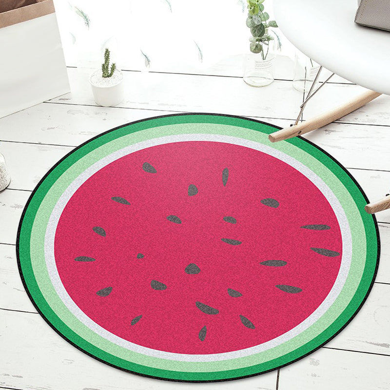 Avtoit | Unique Watermelon Pattern Rug Red and Green Kids Rug Polyester Washable Pet Friendly Non-Slip Carpet for Children's Room