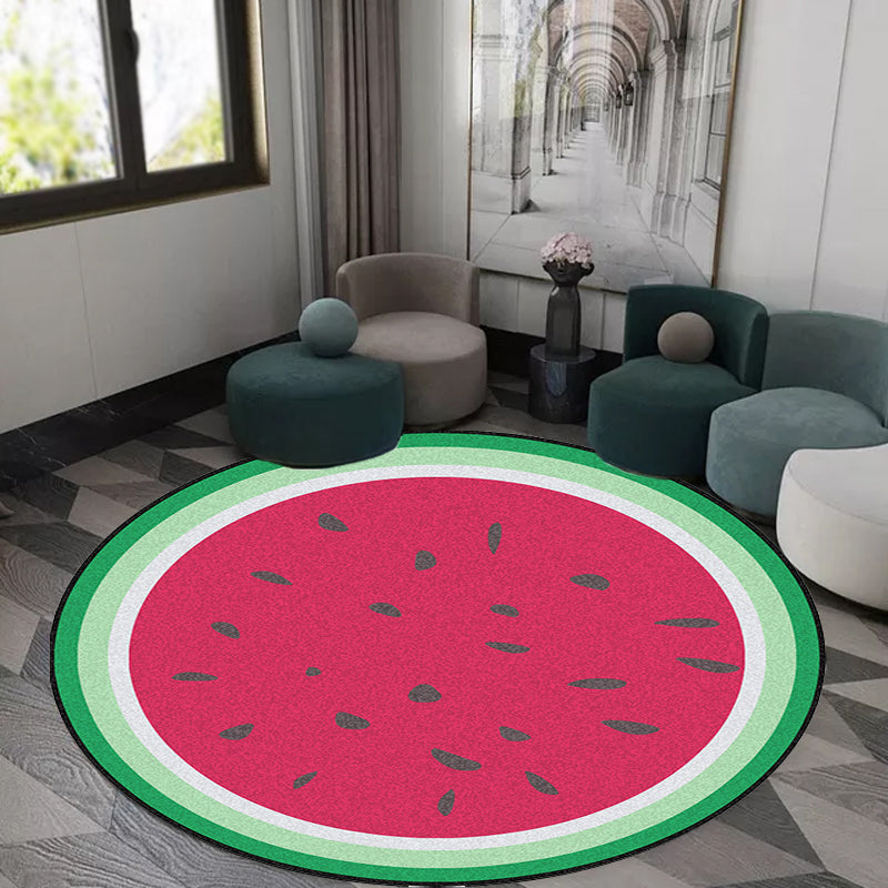Avtoit | Unique Watermelon Pattern Rug Red and Green Kids Rug Polyester Washable Pet Friendly Non-Slip Carpet for Children's Room