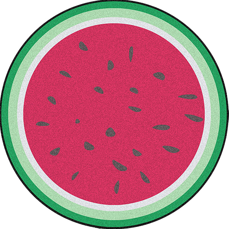 Avtoit | Unique Watermelon Pattern Rug Red and Green Kids Rug Polyester Washable Pet Friendly Non-Slip Carpet for Children's Room