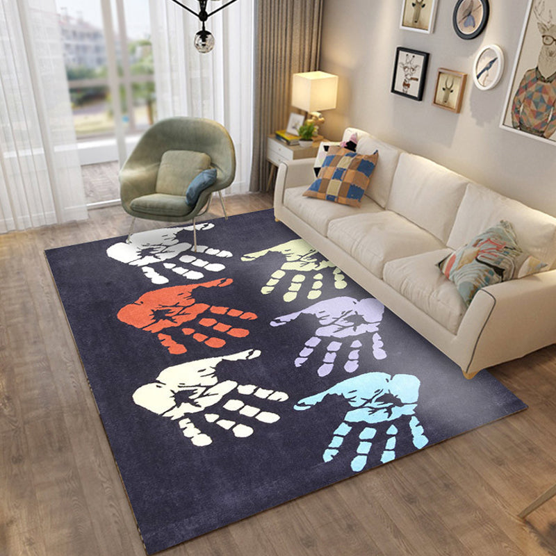 Avtoit | Kids Handprint Pattern Rug Black and Apricot Polyester Rug Washable Pet-Friendly Non-Slip Area Rug for the Kids' Room