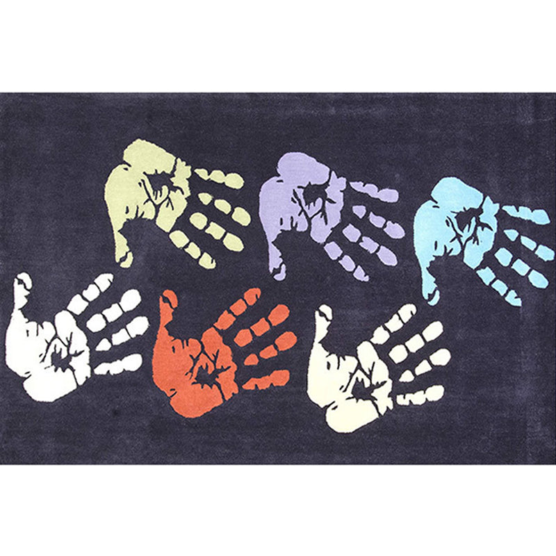 Avtoit | Kids Handprint Pattern Rug Black and Apricot Polyester Rug Washable Pet-Friendly Non-Slip Area Rug for the Kids' Room